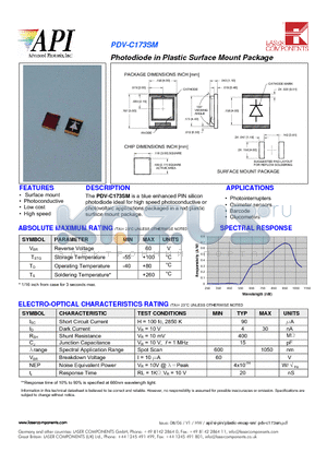 PDV-C173SM datasheet - Photodiode in Plastic Surface Mount Package