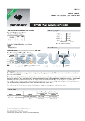 TISP7015 datasheet - Three Terminal Very Low Voltage (VLV) Protection