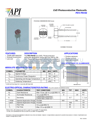 PDV-P8102 datasheet - CdS Photoconductive Photocells