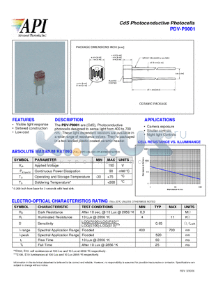 PDV-P9001 datasheet - CdS Photoconductive Photocells