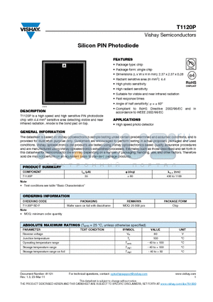 T1120P-SD-F datasheet - Silicon PIN Photodiode