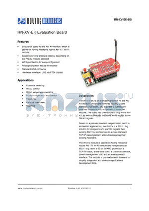 RN-USB datasheet - The RN-XV-EK is an evaluation platform for the RN-XV module.