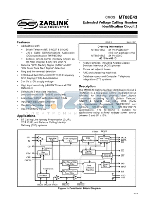 MT88E43AE datasheet - Extended Voltage Calling Number Identification Circuit 2