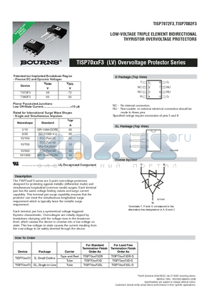 TISP7082F3DR-S datasheet - LOW-VOLTAGE TRIPLE ELEMENT BIDIRECTIONAL THYRISTOR OVERVOLTAGE PROTECTORS