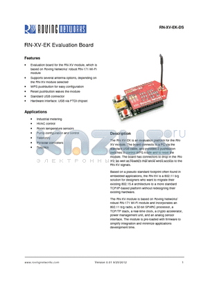 RN-XV-U datasheet - The RN-XV-EK is an evaluation platform for the RN-XV module.