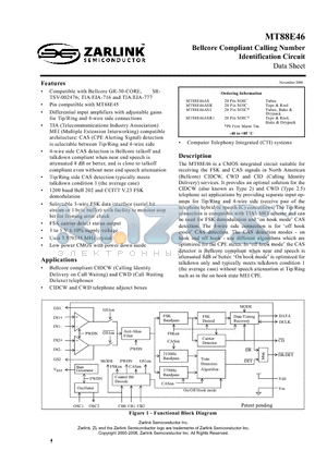 MT88E46_06 datasheet - Bellcore Compliant Calling Number Identification Circuit