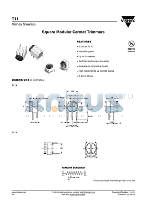 T11Y407K datasheet - Square Modular Cermet Trimmers