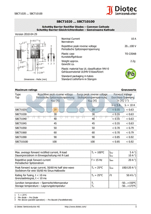 SBCT1020 datasheet - Schottky Barrier Rectifier Diodes - Common Cathode