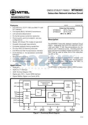 MT8930C-1 datasheet - CMOS ST-BUS FAMILY Subscriber Network Interface Circuit