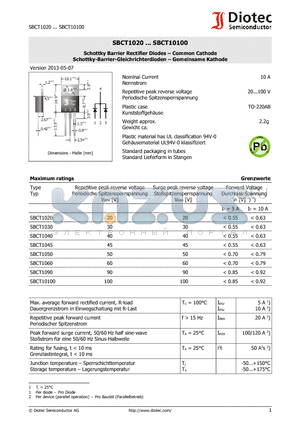 SBCT1090 datasheet - Schottky Barrier Rectifier Diodes . Common Cathode