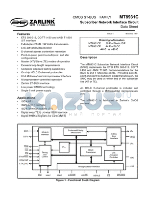 MT8931CP datasheet - Subscriber Network Interface Circuit