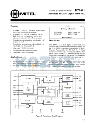 MT8941 datasheet - CMOS ST-BUS FAMILY Advanced T1/CEPT Digital Trunk PLL