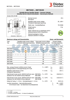 SBCT2020_11 datasheet - Schottky Barrier Rectifier Diodes  Common Cathode