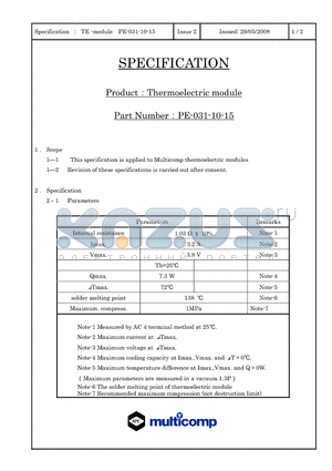 PE-031-10-15 datasheet - Thermoelectric module