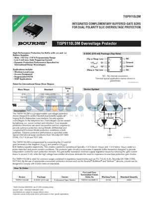 TISP9110LDM datasheet - INTEGRATED COMPLEMENTARY BUFFERED-GATE SCRS FOR DUAL POLARITY SLIC OVERVOLTAGE PROTECTION