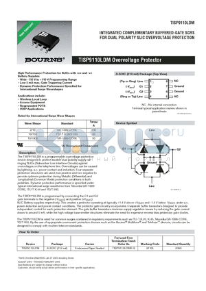 TISP9110LDMR-S datasheet - INTEGRATED COMPLEMENTARY BUFFERED-GATE SCRS FOR DUAL POLARITY SLIC OVERVOLTAGE PROTECTION