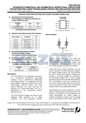 TISPL758LF3D datasheet - INTEGRATED SYMMETRICAL AND ASYMMETRICAL BIDIRECTIONAL OVERVOLTAGE PROTECTORS FOR LUCENT TECHNOLOGIES L7581/2/3 LINE CARD ACCESS SWITCHES