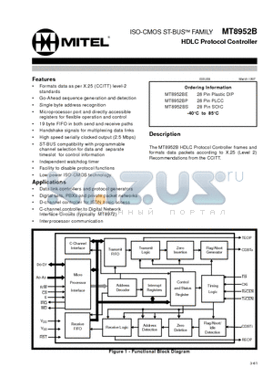 MT8952BE datasheet - ISO-CMOS ST-BUS FAMILY HDLC Protocol Controller
