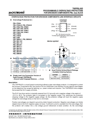 TISPPBL2SDR datasheet - PROGRAMMABLE OVERVOLTAGE PROTECTORS FOR ERICSSON COMPONENTS PBL 3xxx SLICS