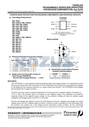 TISPPBL2SD datasheet - PROGRAMMABLE OVERVOLTAGE PROTECTORS FOR ERICSSON COMPONENTS PBL 3xxx SLICS