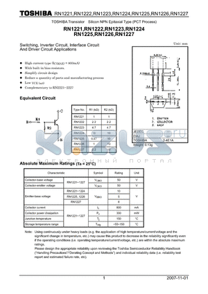 RN1221 datasheet - Switching, Inverter Circuit, Interface Circuit And Driver Circuit Applications