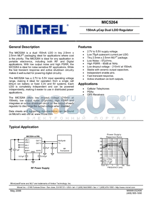 MIC5264-SSYML datasheet - 150mA lCap Dual LDO Regulator