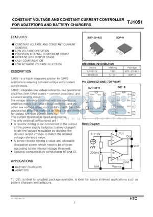 TJ1051CD datasheet - CONSTANT VOLTAGE AND CONSTANT CURRENT CONTROLLER FOR ADATPTORS AND BATTERY CHARGERS