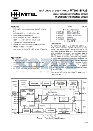 MT8972BC datasheet - ISO2-CMOS ST-BUS FAMILY Digital Subscriber Interface Circuit Digital Network Interface Circuit