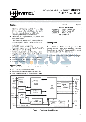 MT8976AE datasheet - ISO-CMOS ST-BUS FAMILY T1/ESF Framer Circuit