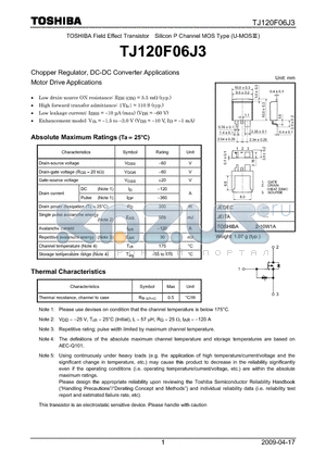 TJ120F06J3 datasheet - Chopper Regulator, DC-DC Converter Applications Motor Drive Applications
