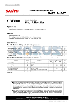 SBE808 datasheet - Schottky Barrier Diode 15V, 1A Rectifier