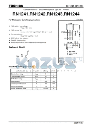 RN1241 datasheet - TOSHIBA Transistor Silicon NPN Epitaxial Type (PCT Process)