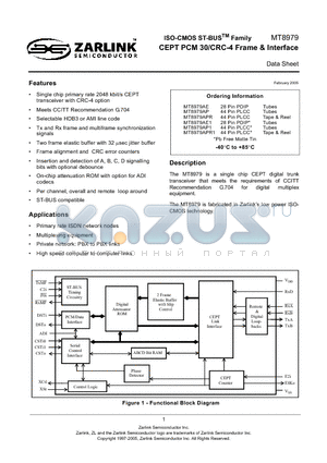 MT8979AE1 datasheet - CEPT PCM 30/CRC-4 Frame & Interface