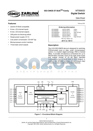 MT8980DP1 datasheet - ISO-CMOS ST-BUS Family Digital Switch