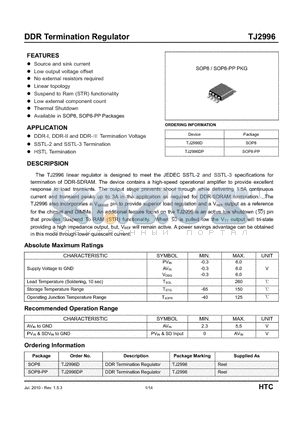 TJ2996 datasheet - DDR Termination Regulator