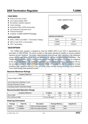 TJ2996D datasheet - DDR Termination Regulator