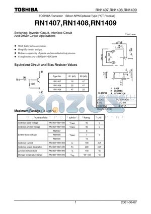 RN1408 datasheet - Switching, Inverter Circuit, Interface Circuit And Driver Circuit Applications