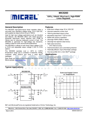 MIC5283YME datasheet - 120VIN, 150mA, Ultra-Low IQ, High-PSRR Linear Regulator