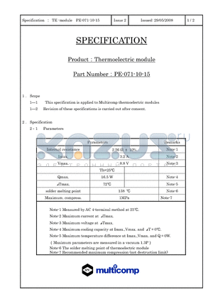 PE-071-10-15 datasheet - Thermoelectric module