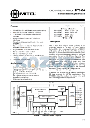 MT8986 datasheet - CMOS ST-BUS FAMILY Multiple Rate Digital Switch