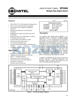 MT8986AE datasheet - CMOS ST-BUS FAMILY Multiple Rate Digital Switch