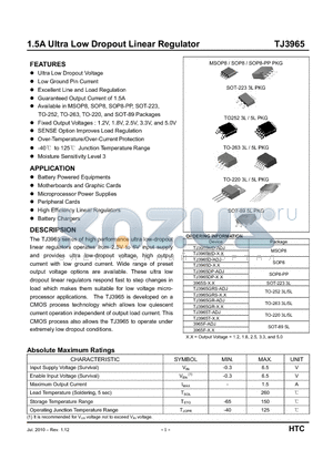 TJ3965 datasheet - 1.5A Ultra Low Dropout Linear Regulator