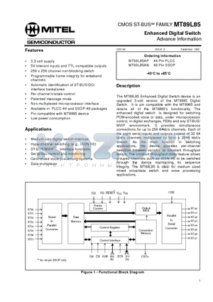 MT89L85 datasheet - CMOS ST-BUS FAMILY Enhanced Digital Switch