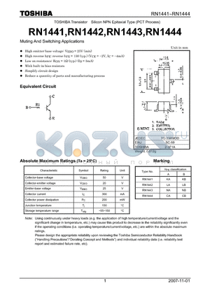 RN1443 datasheet - Silicon NPN Epitaxial Type (PCT Process) Muting And Switching Applications