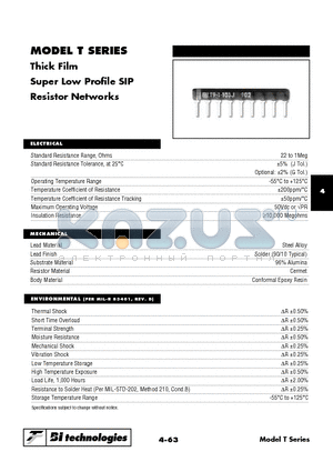 T141471G datasheet - Thick Film Super Low Profile SIP Resistor Networks