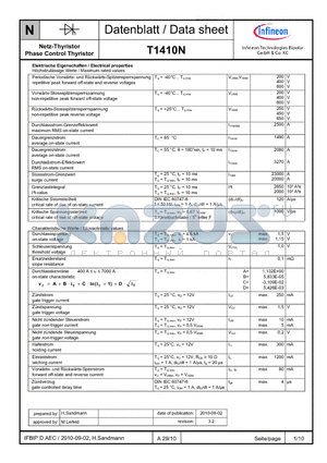 T1410N datasheet - Netz-Thyristor Phase Control Thyristor