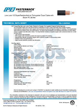 PE-1-2SFHC datasheet - Low Loss 1/2 Superflexible Helical Corrugated Coax Cable with Black PE Jacket