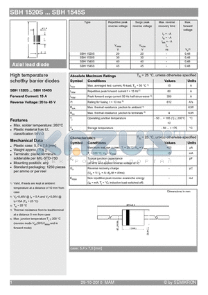 SBH1540S datasheet - High temperature schottky barrier diodes