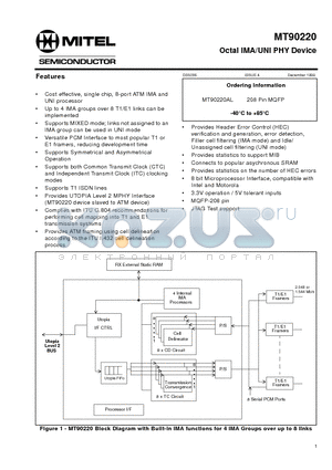 MT90220 datasheet - Octal IMA/UNI PHY Device