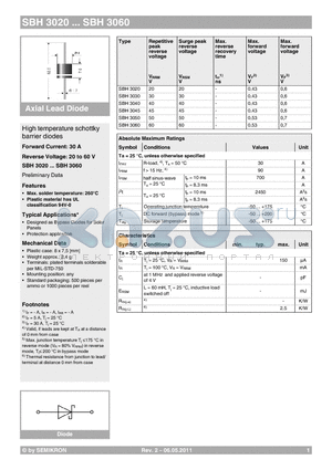 SBH3020 datasheet - High temperature schottky barrier diodes